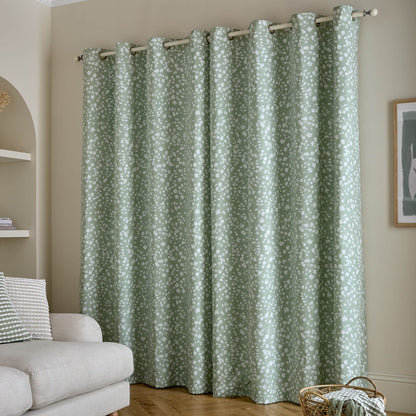 Catherine Lansfield Arla Floral Lined Eyelet Curtains Two Panels Green