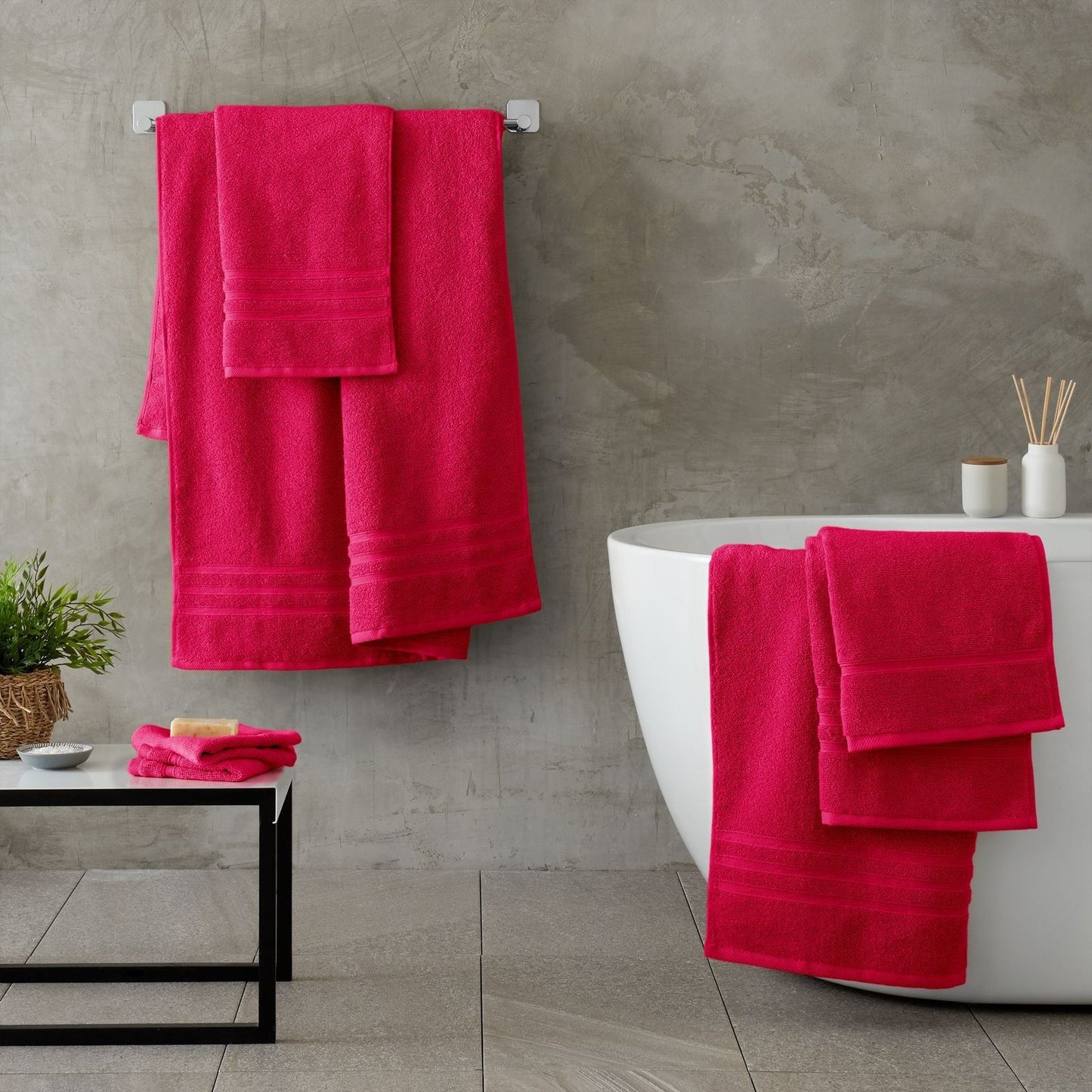 Catherine Lansfield Zero Twist Hot Pink Towel and Sheet