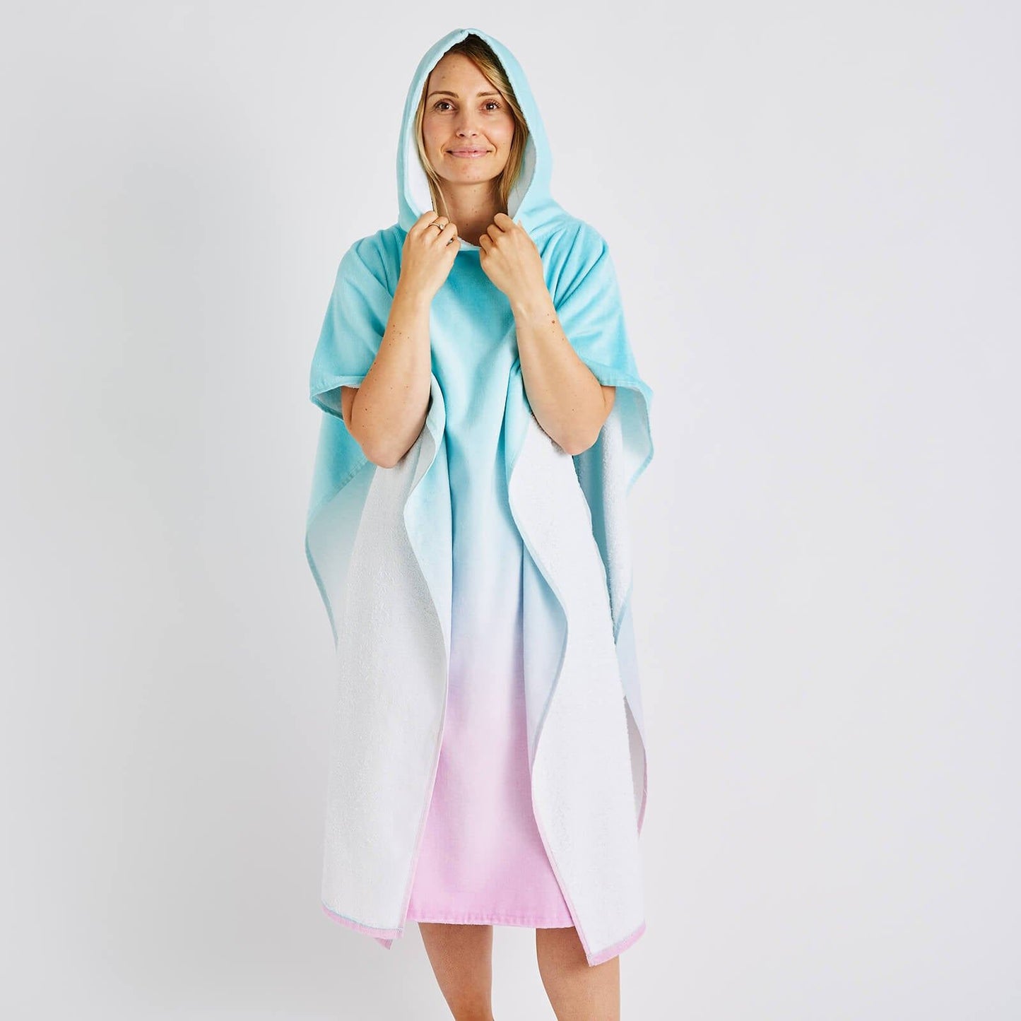 Ombre Hooded Cotton 92x108cm Towel Poncho Pink