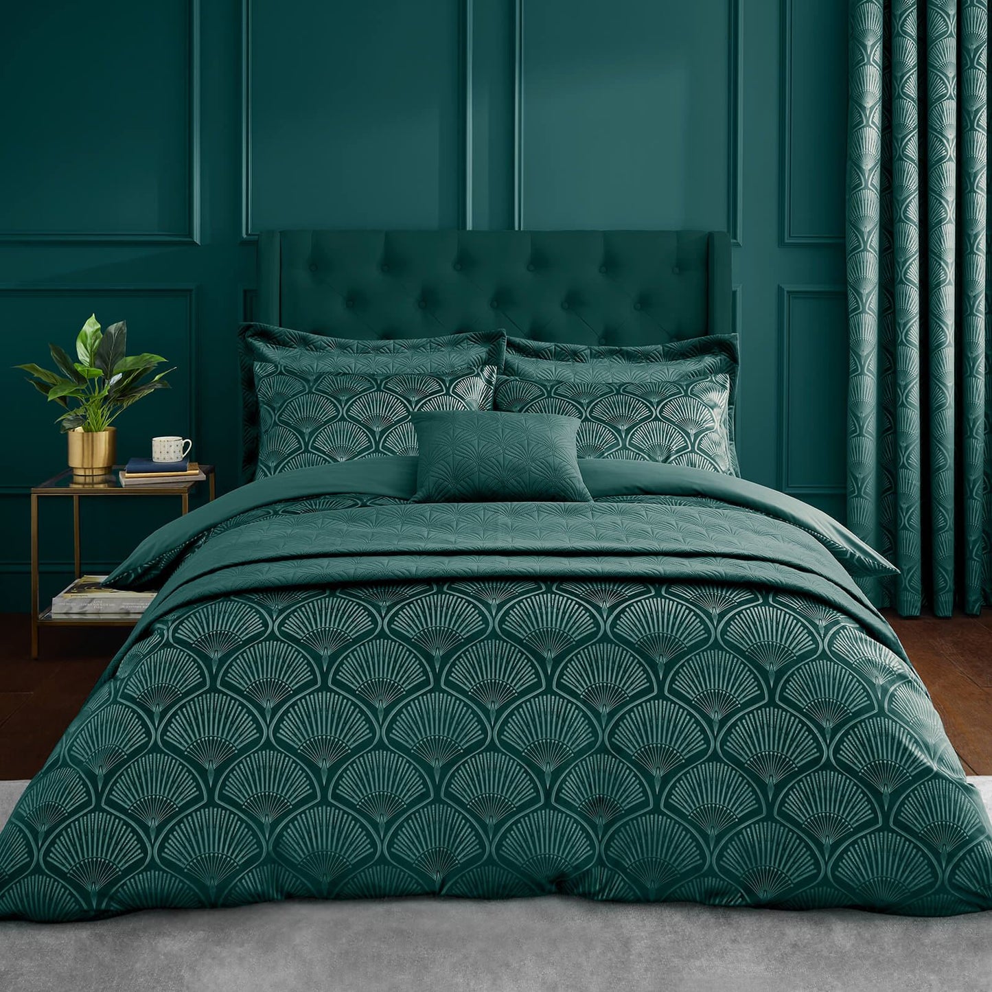 Art Deco Pearl Quilted Pillow sham Pair Teal Green