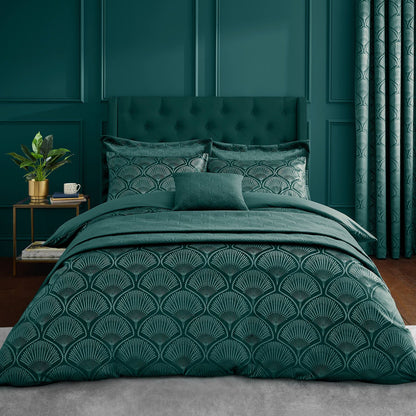 Art Deco Pearl Quilted Pillow sham Pair Teal Green