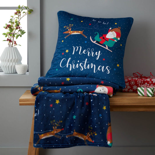 Santa's Christmas Wonderland Navy Filled Cushion