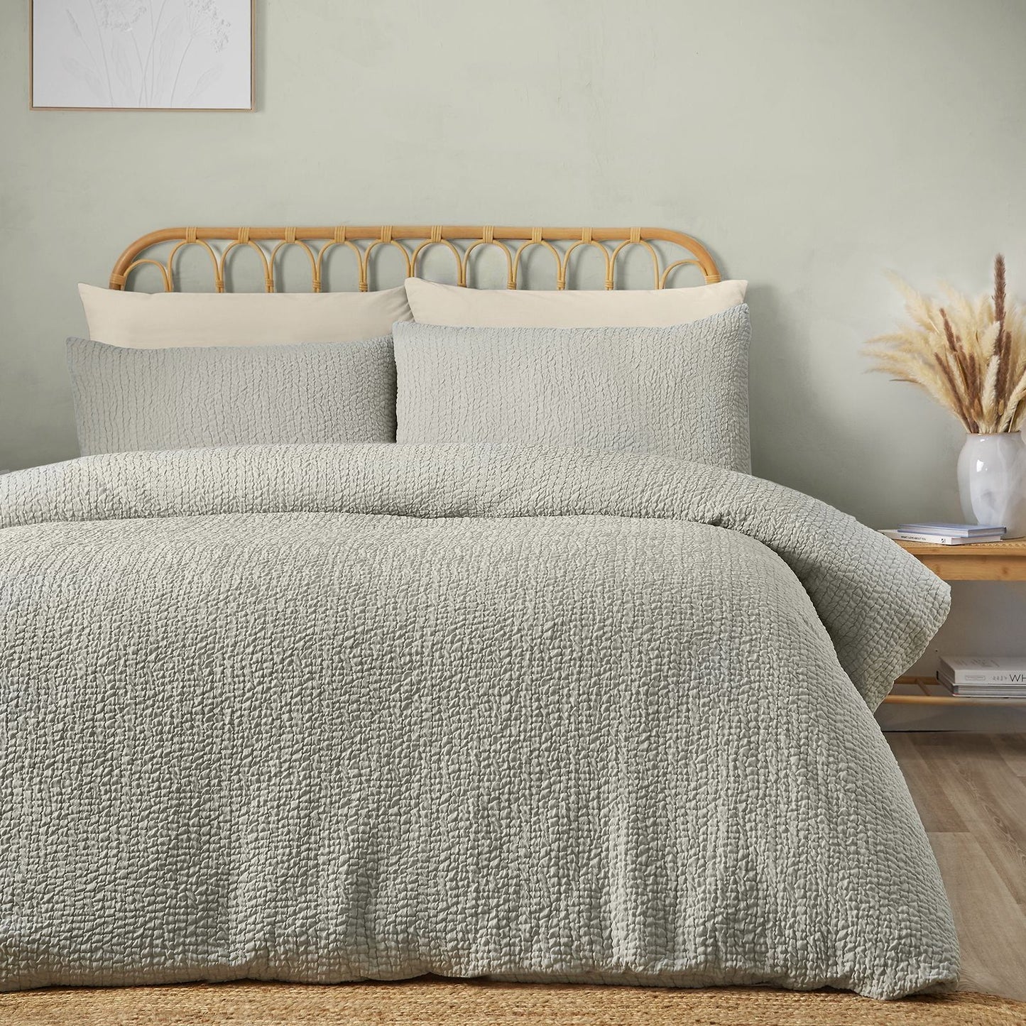Catherine Lansfield Crinkle Seersucker Green Duvet Cover Set