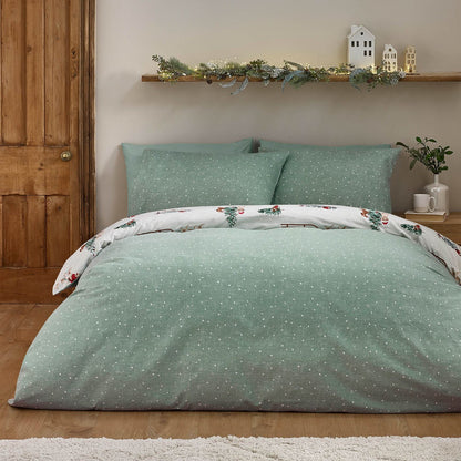 Catherine Lansfield Christmas Dogs Print Cotton Bedding Duvet Cover Set Green