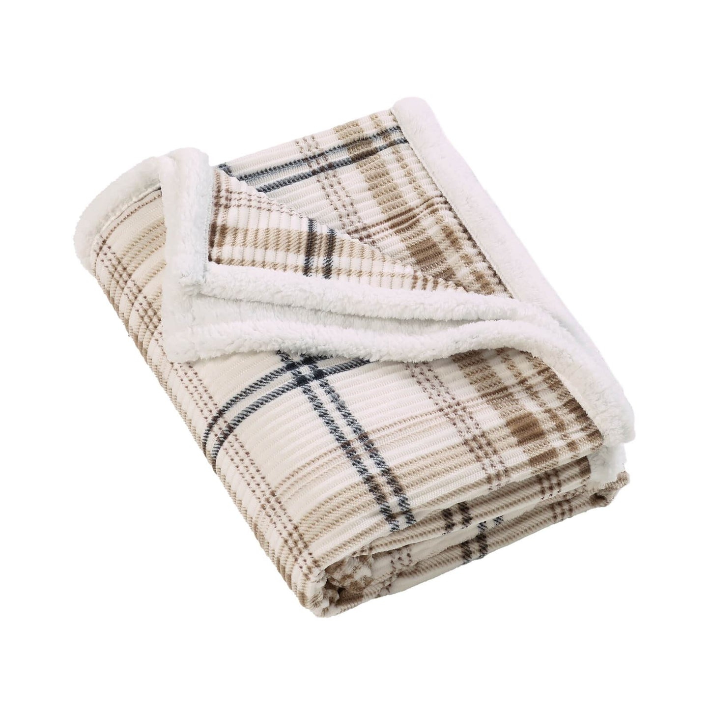 Catherine Lansfield Cosy Ribbed Check Blanket Throw Natural - 130x170cm