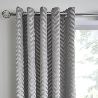 Faye Chevron Silver Eyelet Curtains