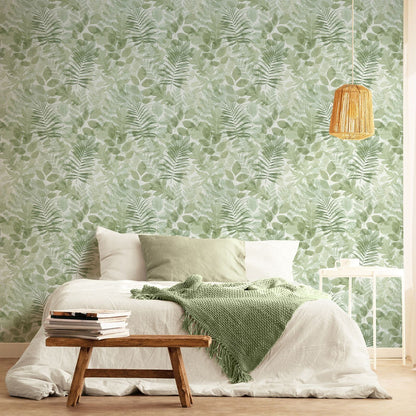 Catherine Lansfield Leaves Green Wallpaper - 105x53cm