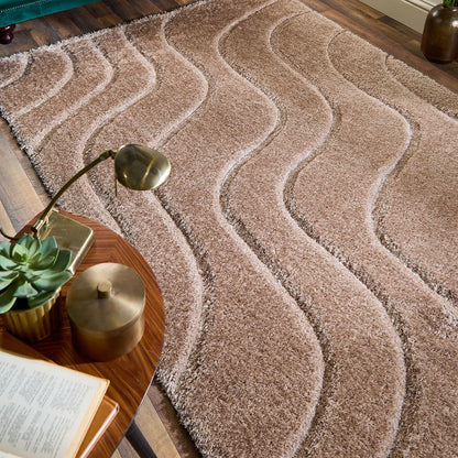 Soft Carved Wave Beige Cream Modern Rugs