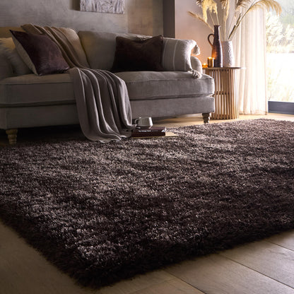 Chicago Plain Shaggy Chocolate Brown Rugs