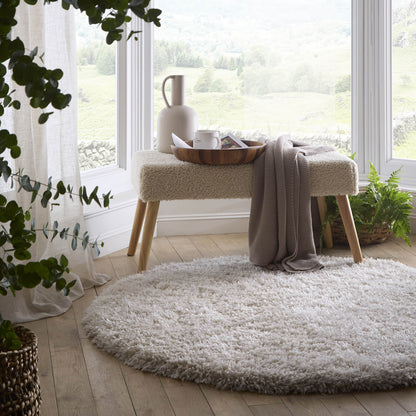 Chicago White and Cream Circle Shaggy Rugs