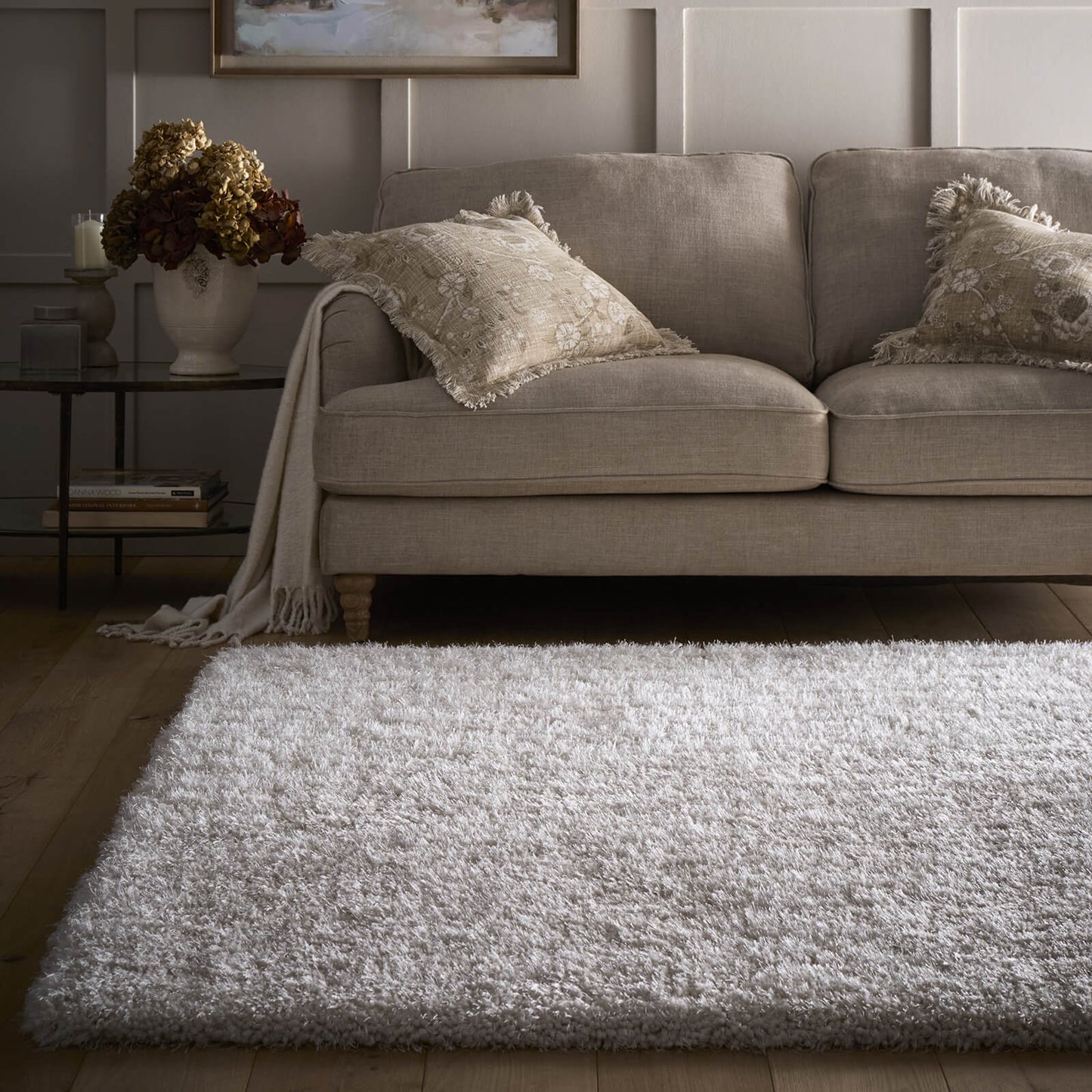 Chicago White and Cream Circle Shaggy Rugs