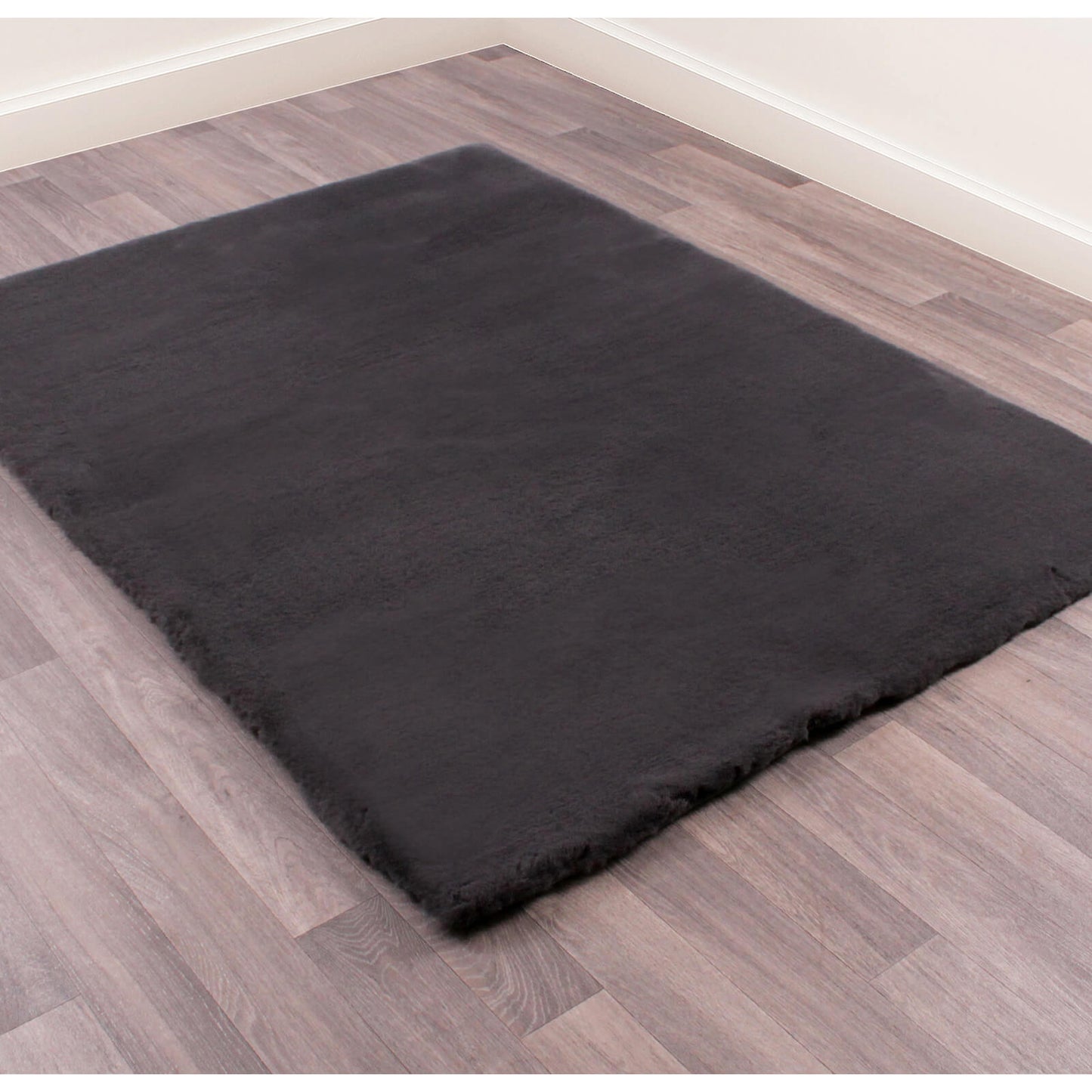 Handmade Carpets Luxe Faux Fur Plain Charcoal Rug