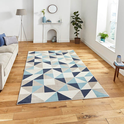 Think Rugs Vancouver 18214 Beige / Blue Rug