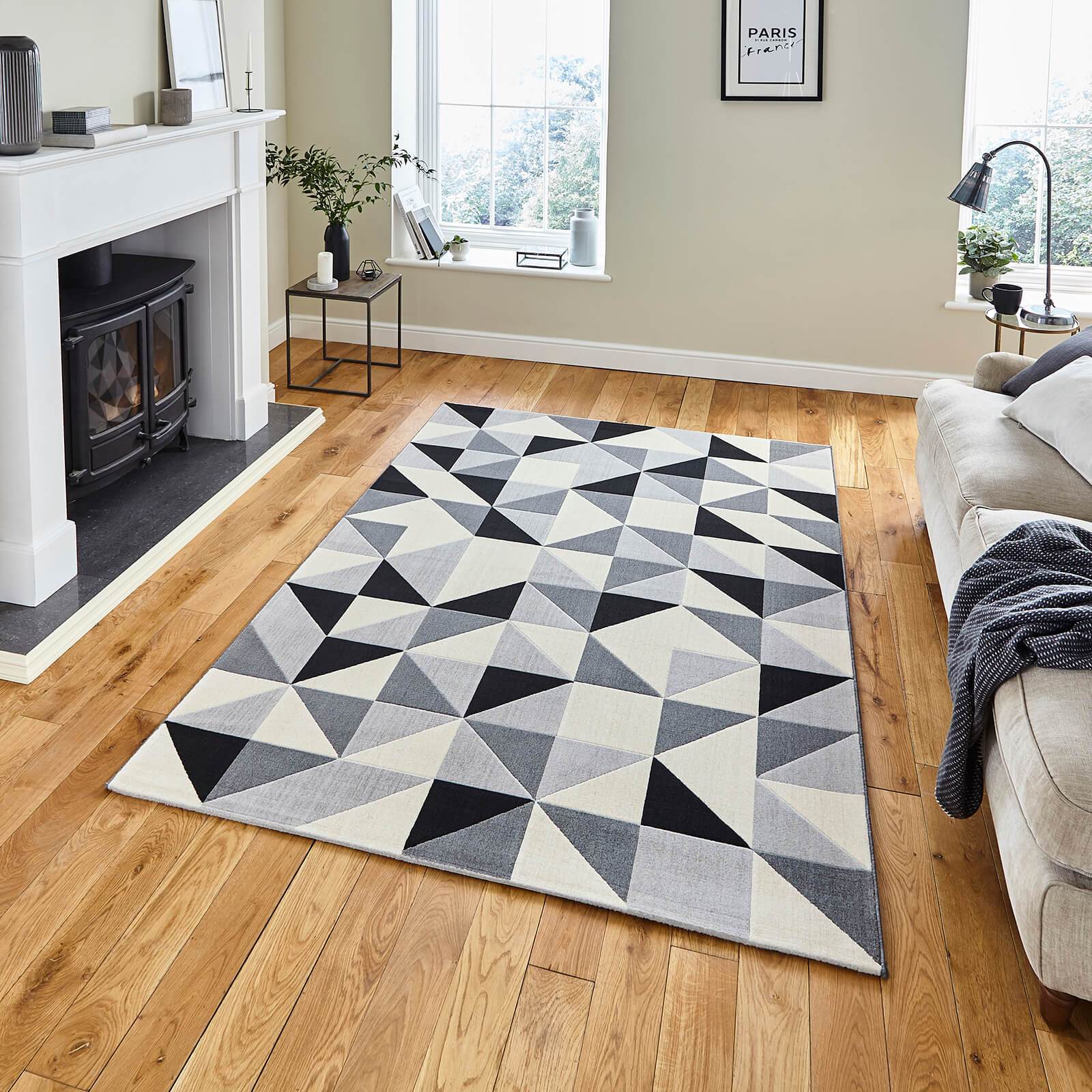 Think Rugs Vancouver 18214 Grey / Black Rug