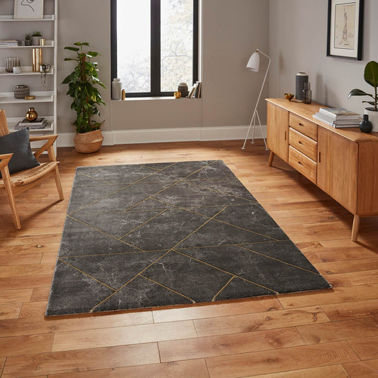 Think Rugs Craft 23486 Dark Grey / Gold Rug