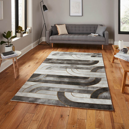 Think Rugs Craft 23495 Grey / Gold Rug