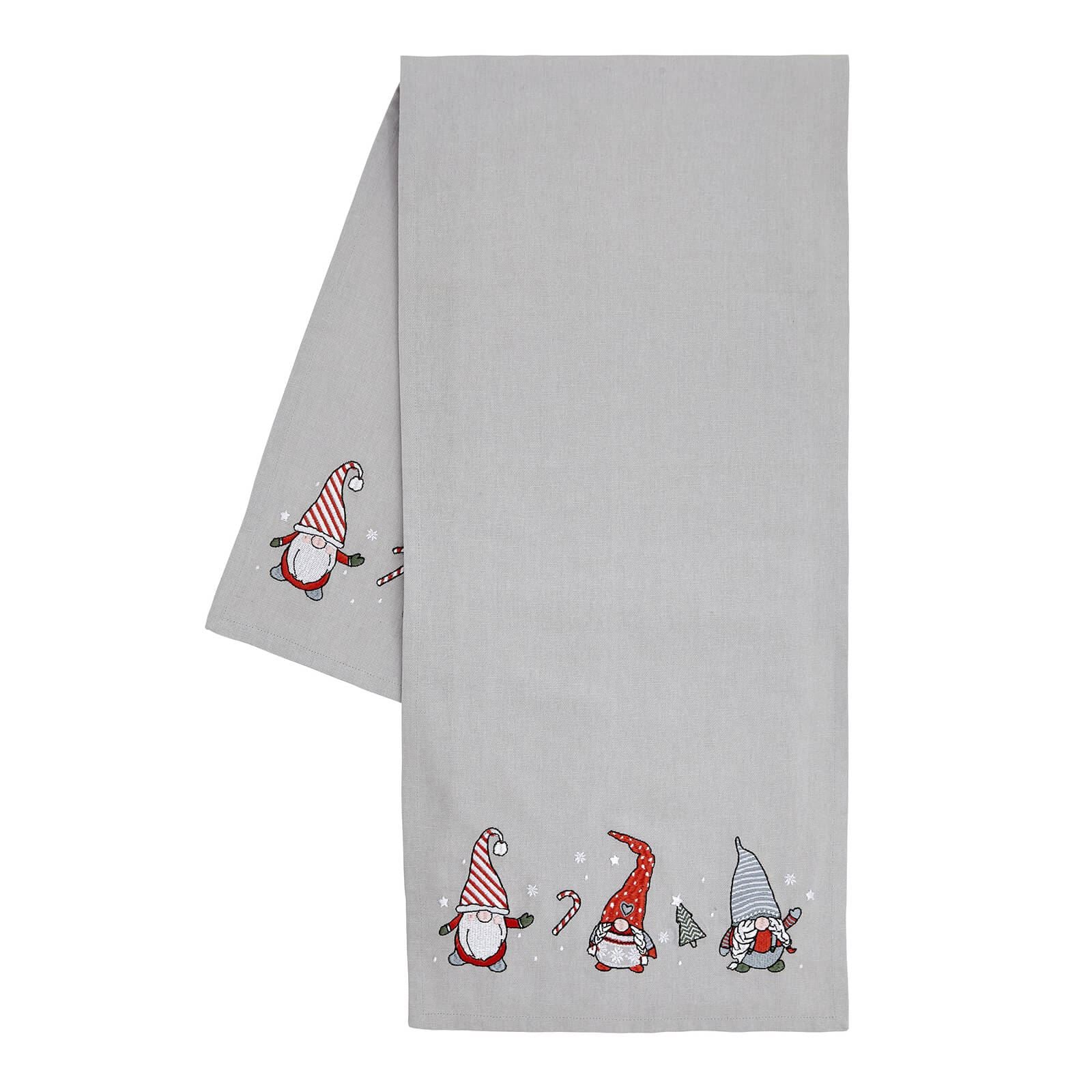 Christmas Gnomes Grey Red Table Runner