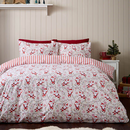 Catherine Lansfield Christmas Santas Printed Reversible Cotton Bedding Duvet Cover Set Red