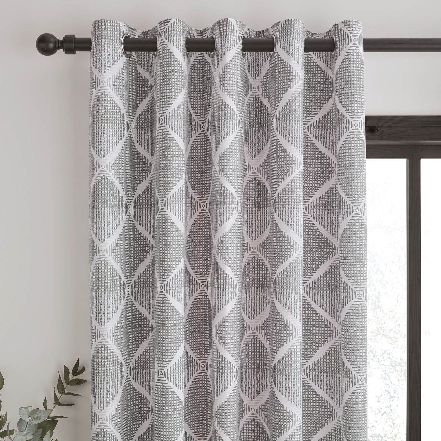 Geo Textured Diamond Grey Eyelet Curtains