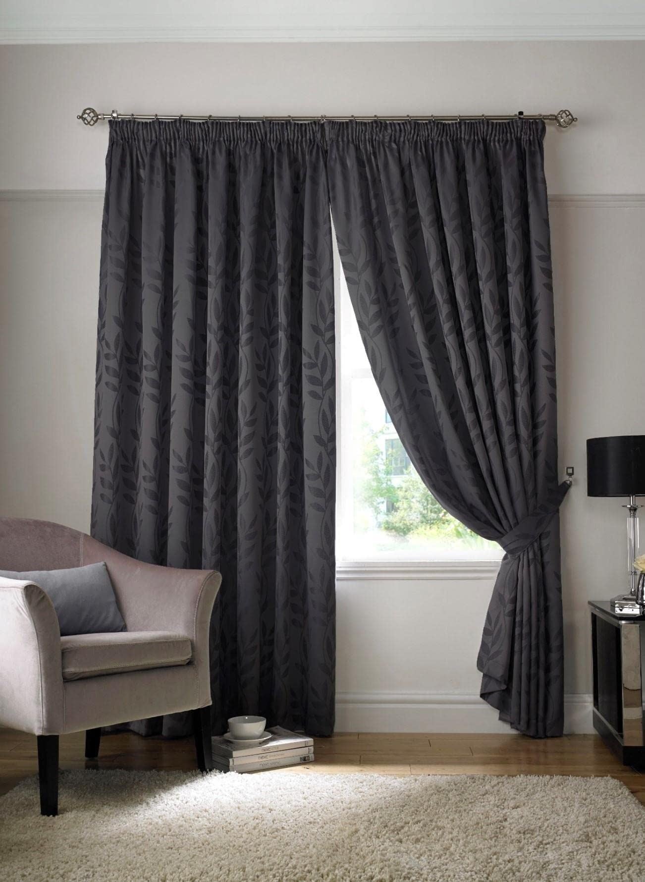 Tivoli Charcoal Pencil Pleat Curtains