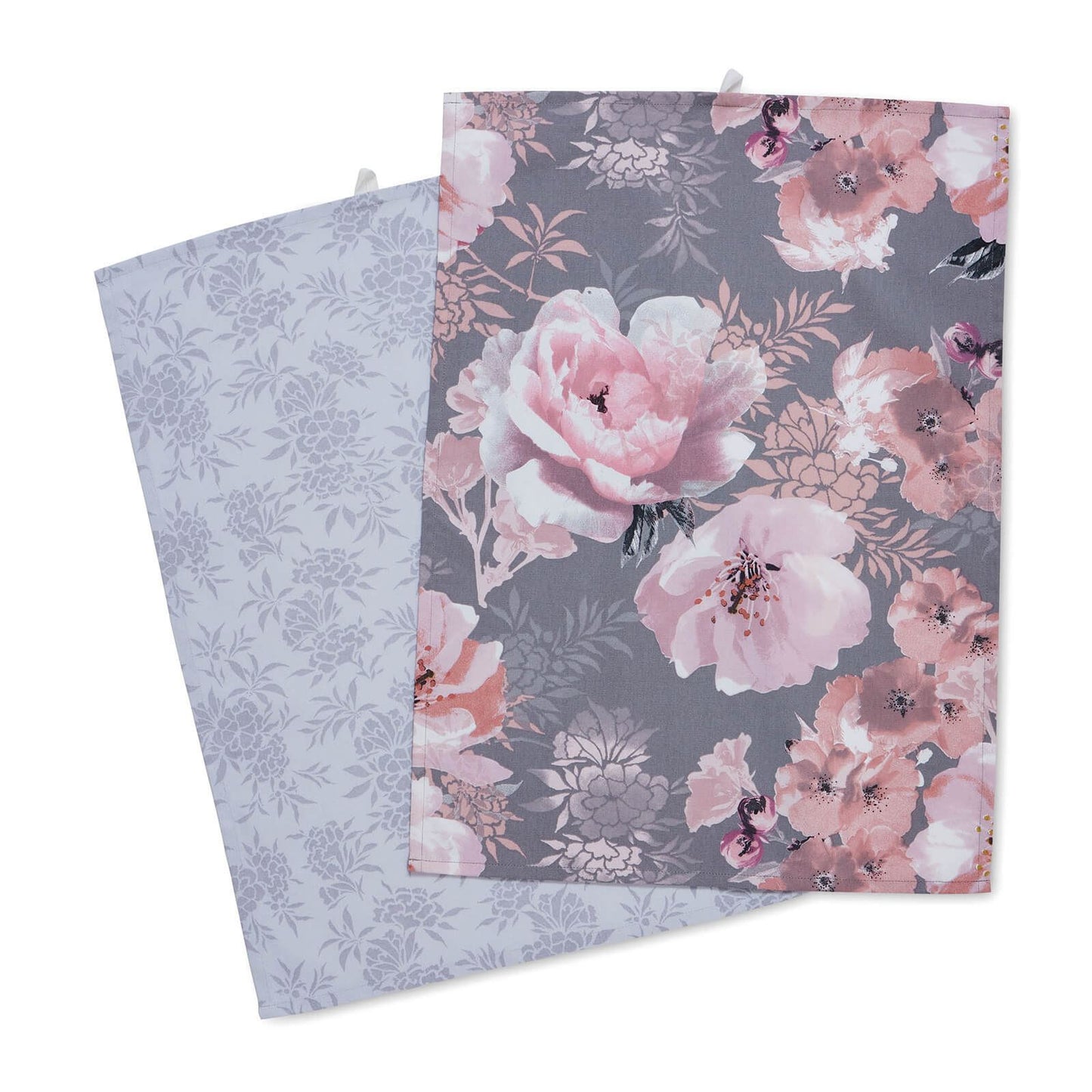 Dramatic Floral Grey Tea Towels Pair