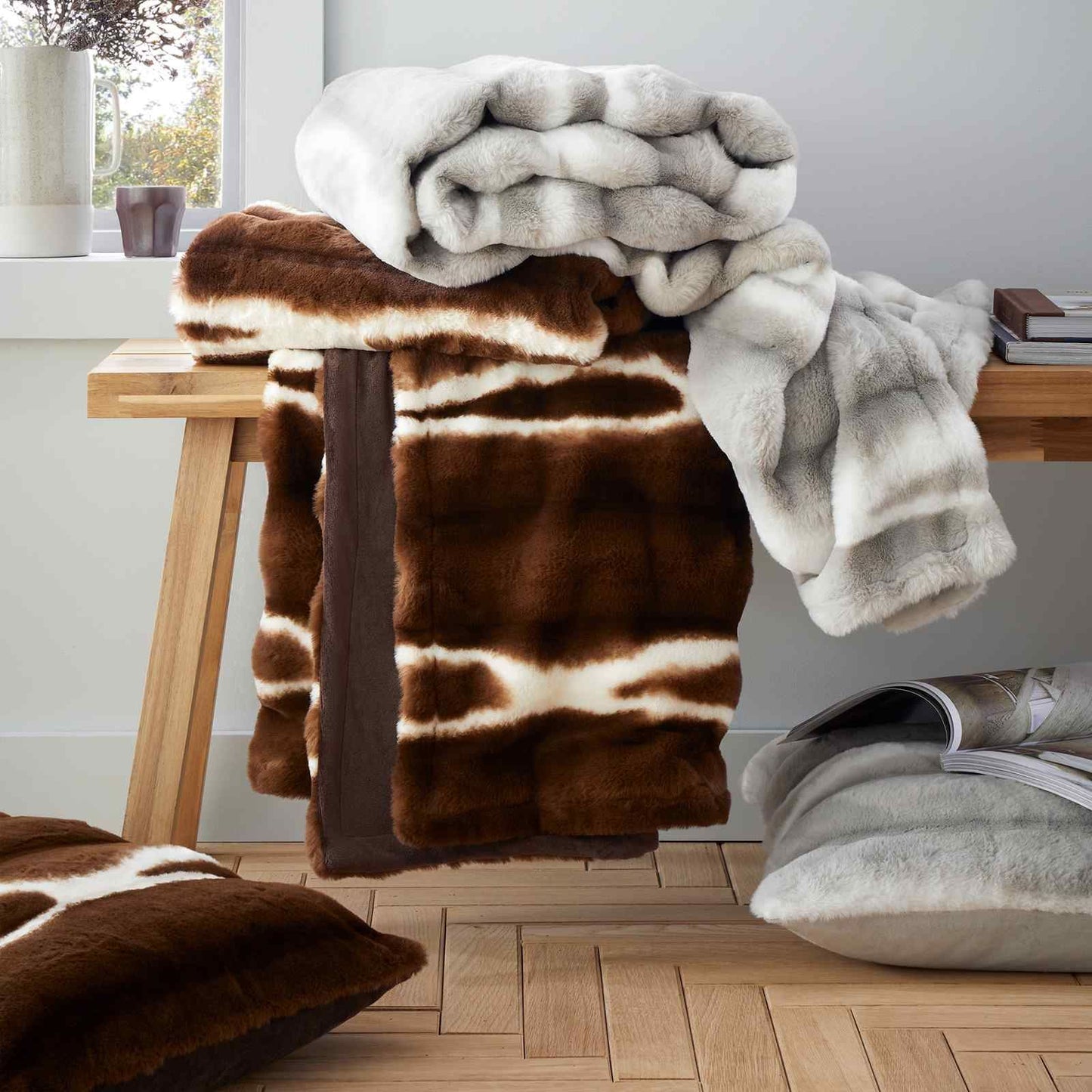 Flint Faux Fur Silver Blanket Throw