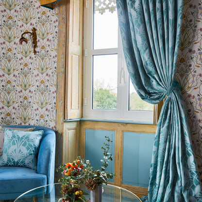 Deco Heron Teal Pencil Pleat Curtains