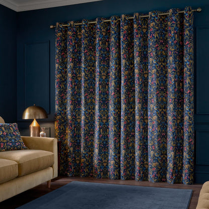 Catherine Lansfield Hedgerow Hopper Lined Eyelet Curtains Two Panels Navy Blue