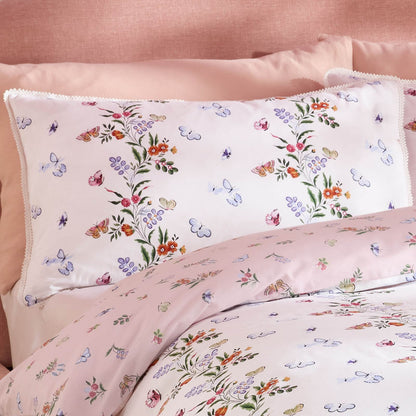Cath Kidston Flutter Floral Reversible Cotton Bedding Duvet Cover Set Pink