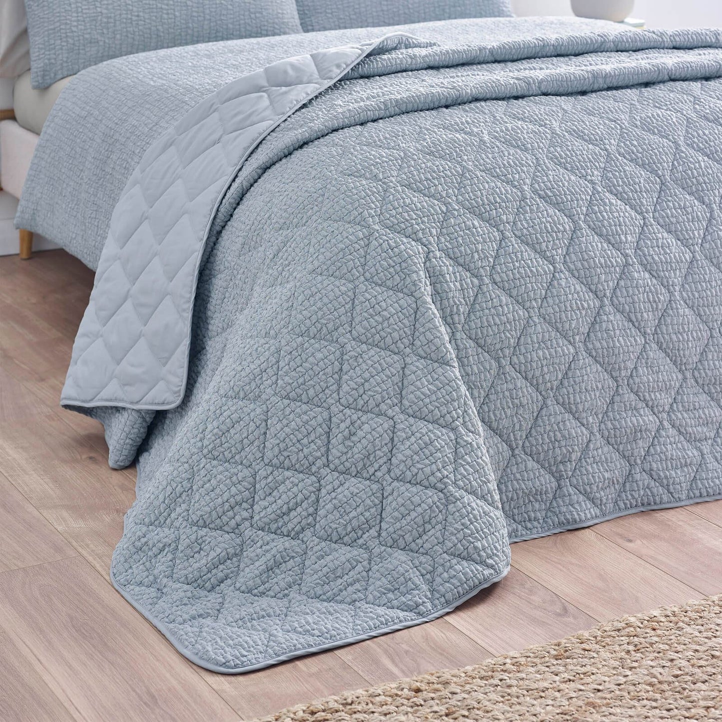 Catherine Lansfield Crinkle Seersucker Texture Bedspread Blue - 220x220cm