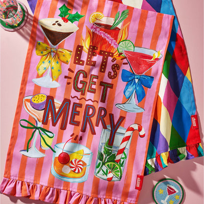 Eleanor Bowmer Let's Get Merry Cotton Kitchen Tea Towel Pack of 2 Bright - 50x70cm