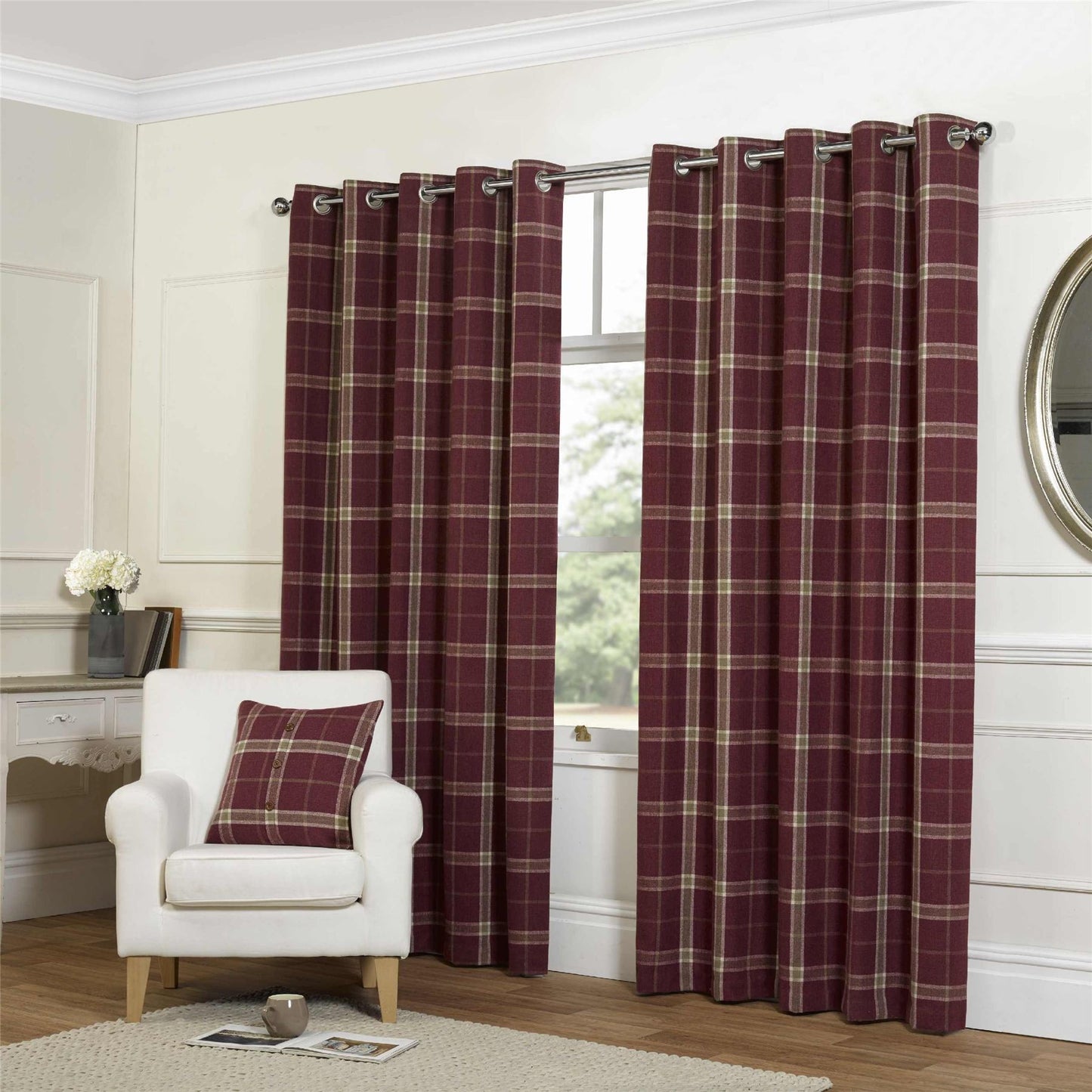 Plaid Raspberry Check Eyelet Curtains