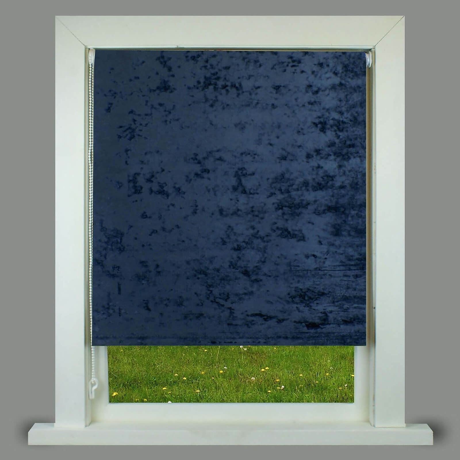 Plain Crushed Velvet Navy Roller Blind