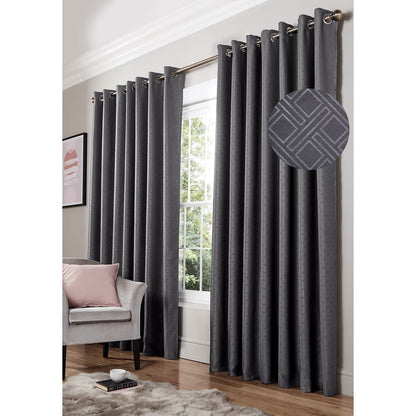 Diamond Charcoal Eyelet Curtains