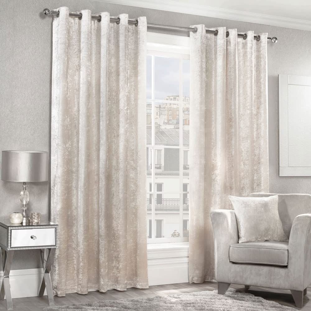 Crushed Velvet Cream Eyelet Curtains