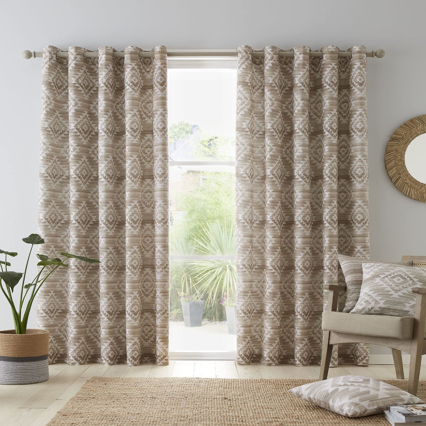 Aztec Geo Natural Eyelet Curtains