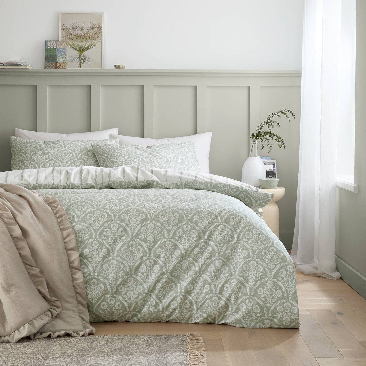 Scallop Floral Green Duvet Cover Set