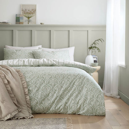 Scallop Floral Green Duvet Cover Set