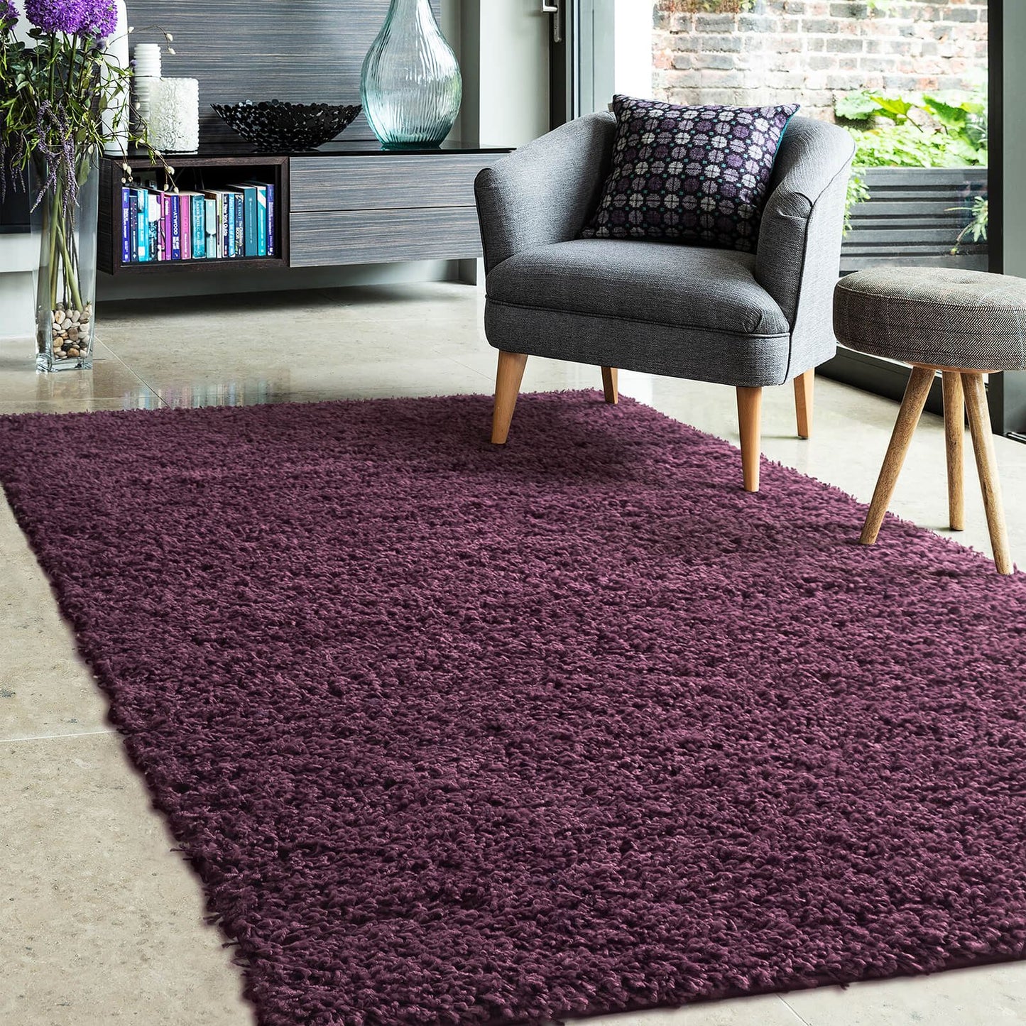 Jazz Shaggy Plum Plain Rug
