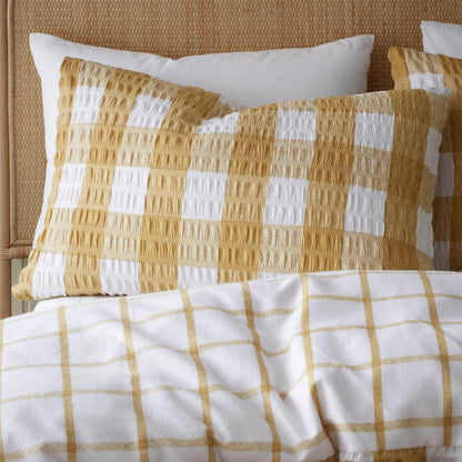 Brushed Seersucker Gingham Caramel Duvet Cover Set