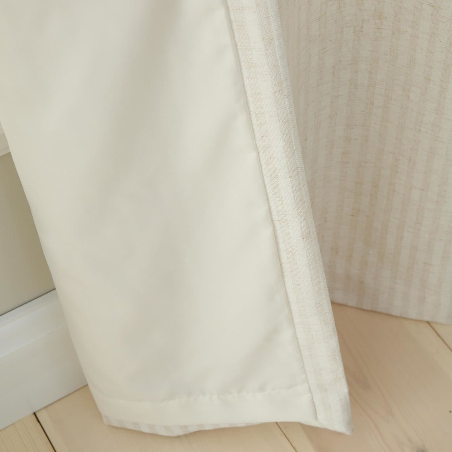 Bianca Fine Linens Chenille Stripe Lined Eyelet Curtains Two Panels Cream