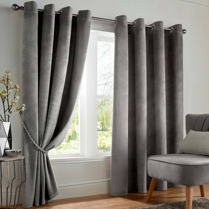 Velvet Silver Eyelet Curtains