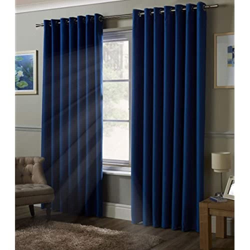 100% Blackout Blue Eyelet Curtains