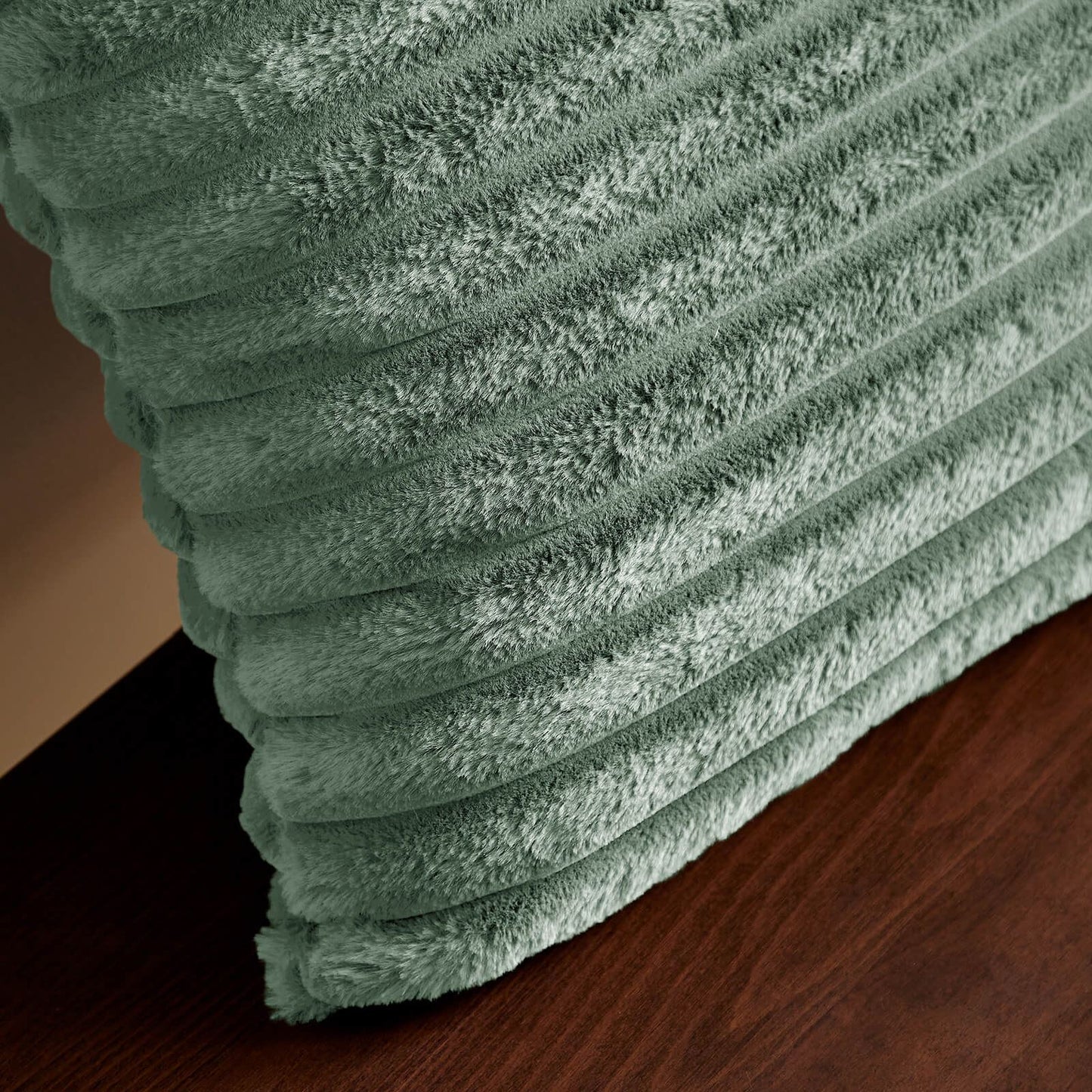 Cosy Ribbed Faux Fur Soft Touch Cushion Green