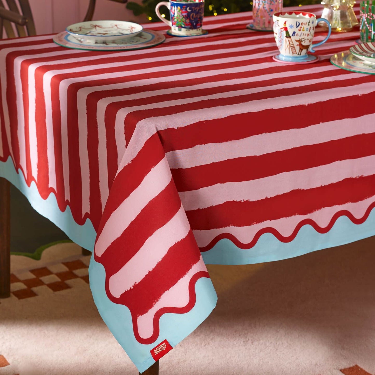 Eleanor Bowmer Stripe Cotton Table Cloth Red - 137x229cm