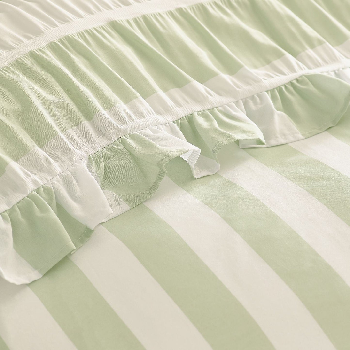 Catherine Lansfield Seersucker Frill Stripe Green Duvet Cover Set