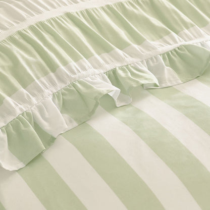 Catherine Lansfield Seersucker Frill Stripe Green Duvet Cover Set