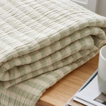 Bianca Fine Linens Cotton Muslin Stripe Blanket Throw Green - 150x200cm