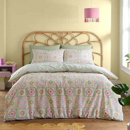 Crochet Print Green Duvet Cover Set