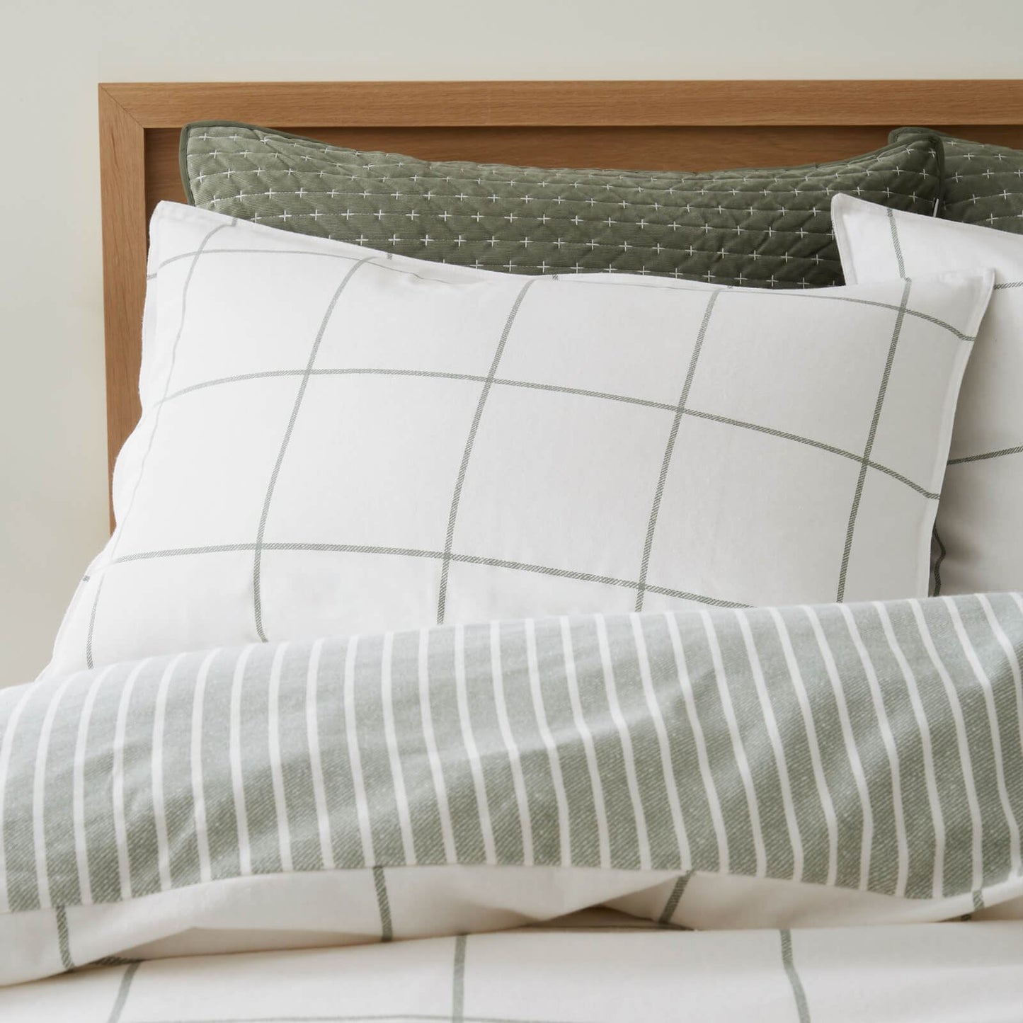 Bianca Fine Linens Regal Checked Reversible Cotton Bedding Duvet Cover Set Green